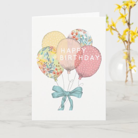 Birthday-ballonnen Kaart (Gele Bloem)