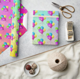 Birthday-ballonnen met Confetti op regenboog Cadeaupapier