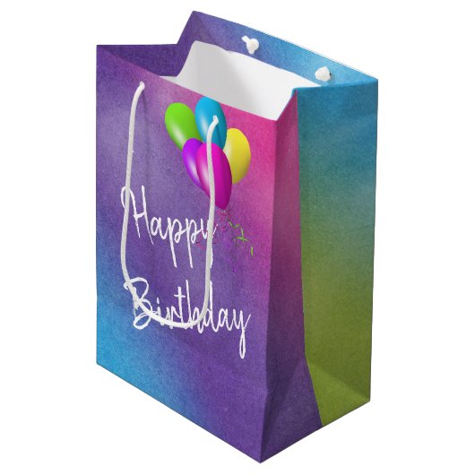 Birthday-ballonnen op de regenboogWaterverf Medium Cadeauzakje (Voorkant Gekanteld)