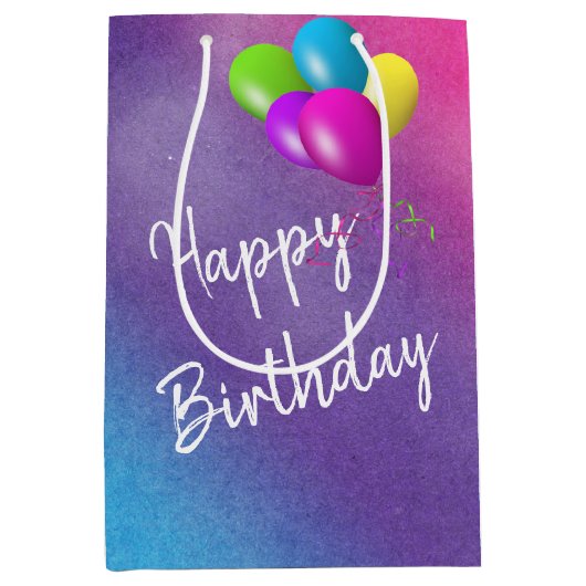 Birthday-ballonnen op de regenboogWaterverf Medium Cadeauzakje (Voorkant)