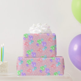 Birthday-ballonnen op pooldots-pakpapier cadeaupapier