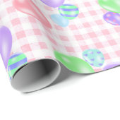 Birthday-ballonnen op roze gingham cadeaupapier (Rol Hoek)