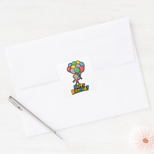 Birthday-ballonnen Vierkante Sticker (Envelop)