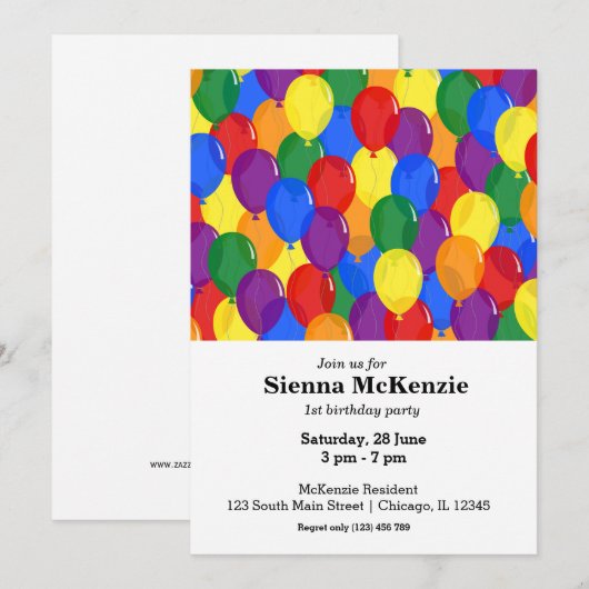 Birthday-ballonregenboog Kaart (Voorkant / Achterkant)