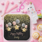 Birthday ballons Gold Glitter Balballon Black Papieren Bordje (Feest)