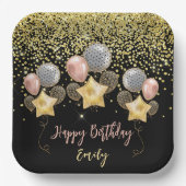 Birthday ballons Gold Glitter Balballon Black Papieren Bordje (Voorkant)