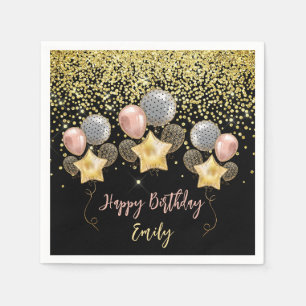 Birthday ballons Gold Glitter Balballon Black Servet