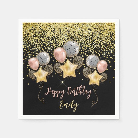 Birthday ballons Gold Glitter Balballon Black Servet (Voorkant)