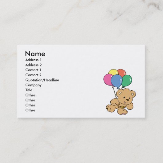Birthday Balloon Bunch Teddy Bear Visitekaartje (Voorkant)