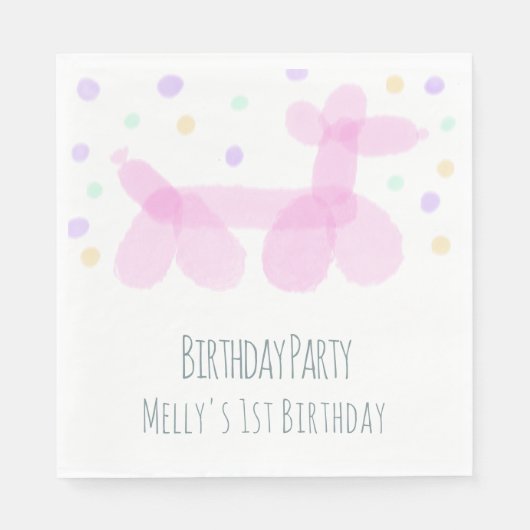 Birthday Balloon Dieren Roze Pastel Napkins Servet (Voorkant)