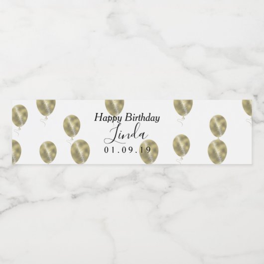 Birthday Balloon Faux Folie Gold Pattern Waterfles Etiket (Enkel label)