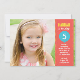 Birthday Balloon Photo Birthday Invitation - Coral Kaart