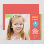 Birthday Balloon Photo Birthday Invitation - Coral Kaart (Voorkant / Achterkant)