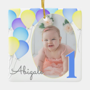 Birthday Balloons Baby's eerste verjaardag met fot Keramisch Ornament