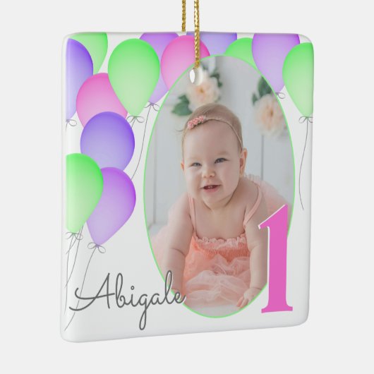 Birthday Balloons Baby's eerste verjaardag met fot Keramisch Ornament (Rechts)