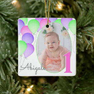 Birthday Balloons Baby's eerste verjaardag met fot Keramisch Ornament