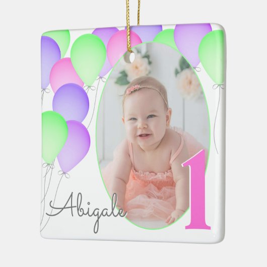 Birthday Balloons Baby's eerste verjaardag met fot Keramisch Ornament (Links)