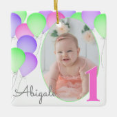 Birthday Balloons Baby's eerste verjaardag met fot Keramisch Ornament (Voorkant)