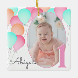 Birthday Balloons Baby's eerste verjaardag met fot Keramisch Ornament