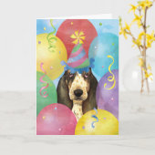 Birthday Balloons Basset Hond Kaart (Gele Bloem)
