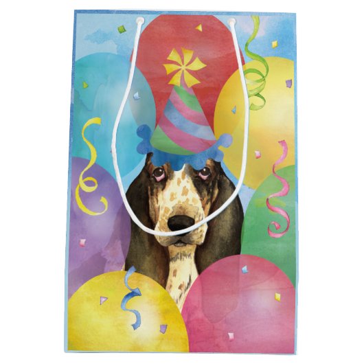 Birthday Balloons Basset Hond Medium Cadeauzakje (Achterkant)