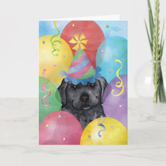 Birthday Balloons Black Lab Kaart (Voorkant)