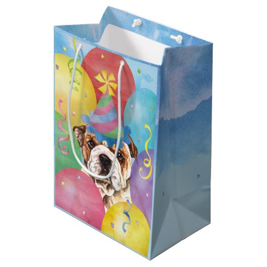 Birthday Balloons Bulldog Medium Gift Bag Medium Cadeauzakje (Voorkant Gekanteld)