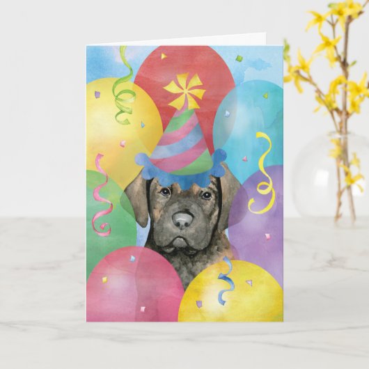 Birthday Balloons Cane Corso Kaart (Gele Bloem)