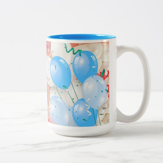Birthday Balloons Celebration Mug Tweekleurige Koffiemok (Rechts)