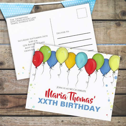 Birthday Balloons Confetti Modern Party Cute Fun Briefkaart