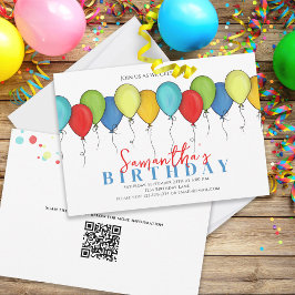 Birthday Balloons Confetti Modern Party QR Code Kaart