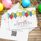 Birthday Balloons Confetti Modern Party QR Code Kaart