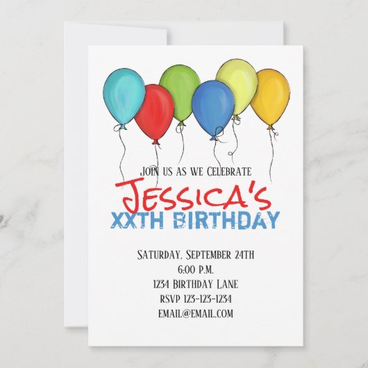 Birthday Balloons Confetti Moderne Partij Kaart (Voorkant)