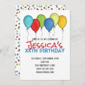 Birthday Balloons Confetti Moderne Partij Kaart (Voorkant / Achterkant)