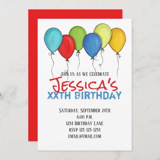 Birthday Balloons Confetti Party Modern Kaart (Voorkant / Achterkant)