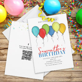 Birthday Balloons Confetti QR Code Social Media Kaart