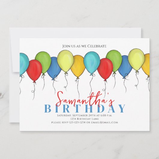 Birthday Balloons Confetti QR Code Social Media Kaart (Voorkant)