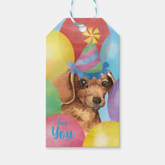 Birthday Balloons Dachshund Cadeaulabel (Voorkant)
