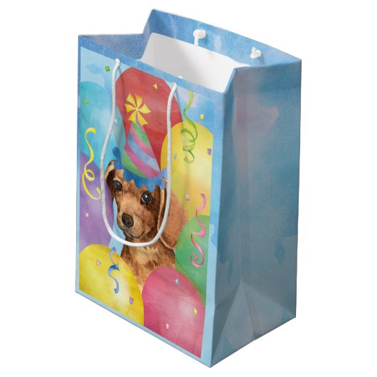 Birthday Balloons Dachshund Medium Cadeauzakje (Achterkant Gekanteld)