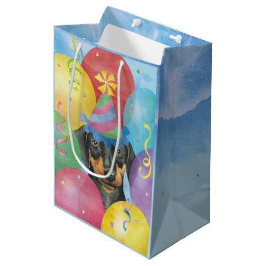 Birthday Balloons Doberman Medium Gift Bag Cadeauzakje (Voorkant Gekanteld)