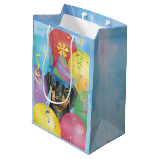 Birthday Balloons Doberman Medium Gift Bag Medium Cadeauzakje (Achterkant Gekanteld)
