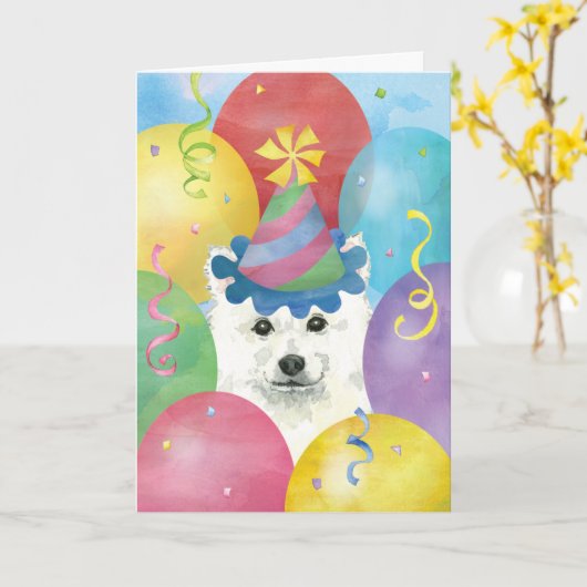 Birthday Balloons Eskie Kaart (Gele Bloem)