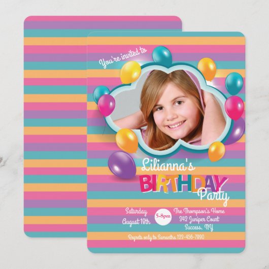 Birthday Balloons Foto Kaart (Voorkant / Achterkant)