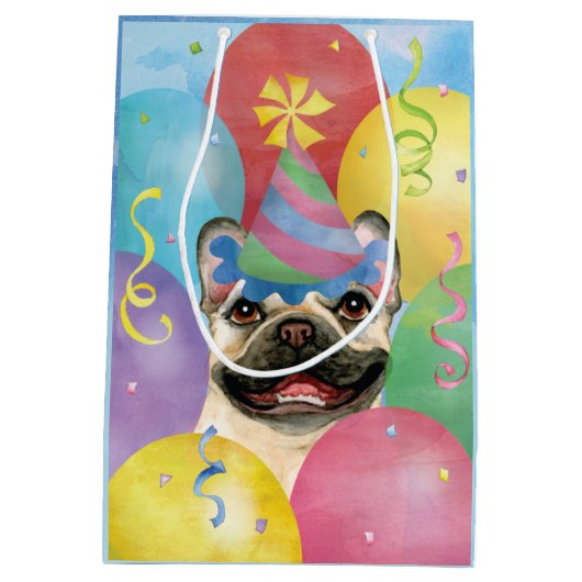Birthday Balloons French Buldog Medium Gift Bag Medium Cadeauzakje (Achterkant)
