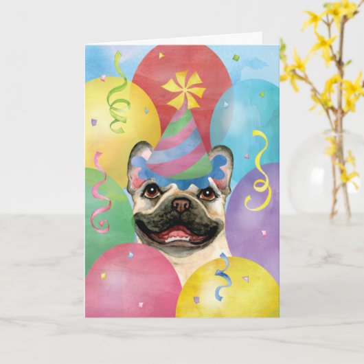 Birthday Balloons French Bulldog Kaart (Gele Bloem)