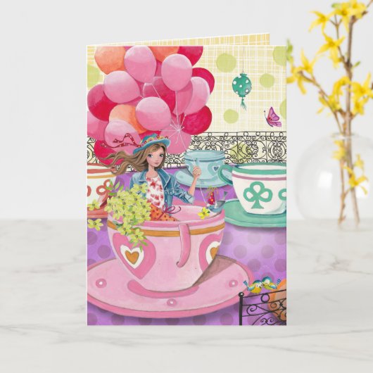 Birthday Balloons Girl Funfair | Birthday Kaart (Gele Bloem)