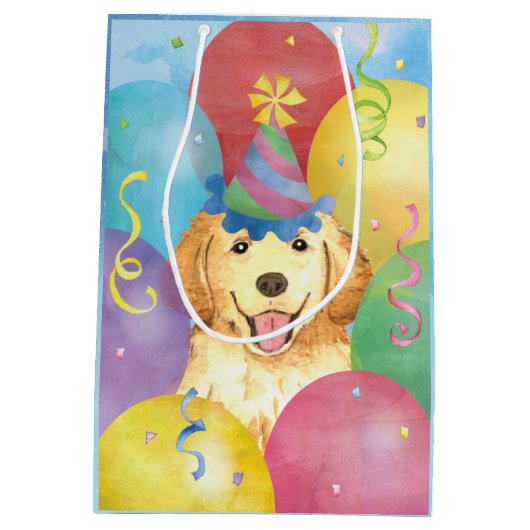 Birthday Balloons Golden Retriever Medium Cadeauzakje (Achterkant)