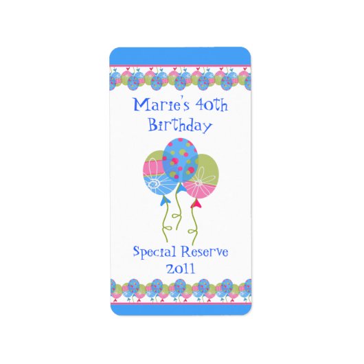 Birthday Balloons Home Made Wine Labels (Voorkant)