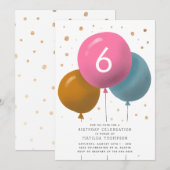 Birthday Balloons Kinder partij Gold Confetti Kaart (Voorkant / Achterkant)