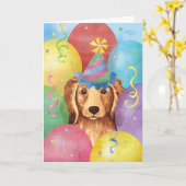 Birthday Balloons Longhaire Dachshund Kaart (Gele Bloem)
